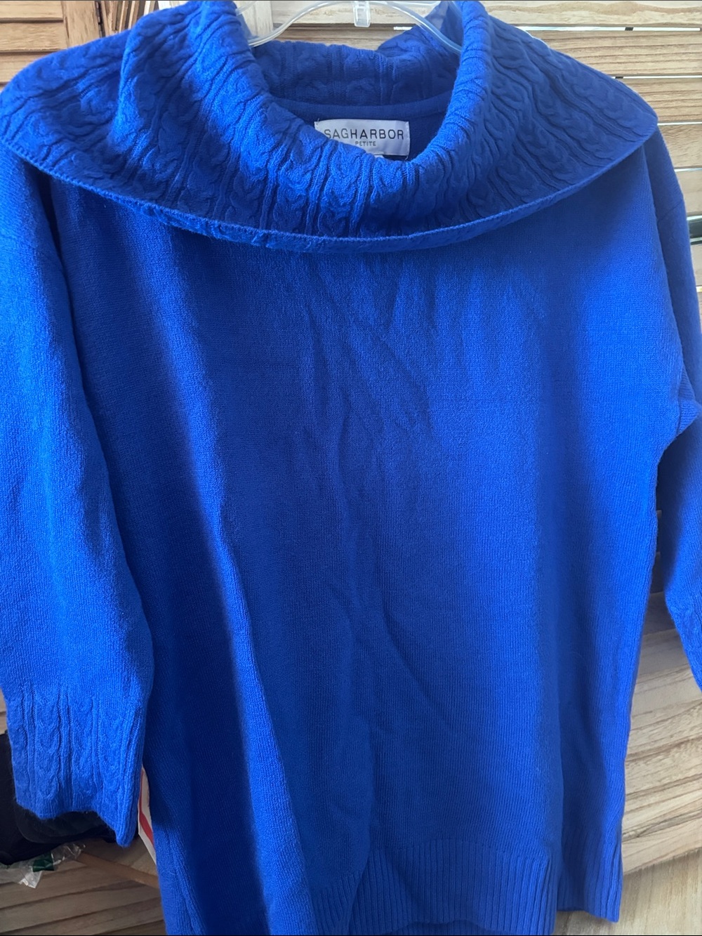 Sag Harbor Cowl Neck Sweater in Bright Blue Petite Small